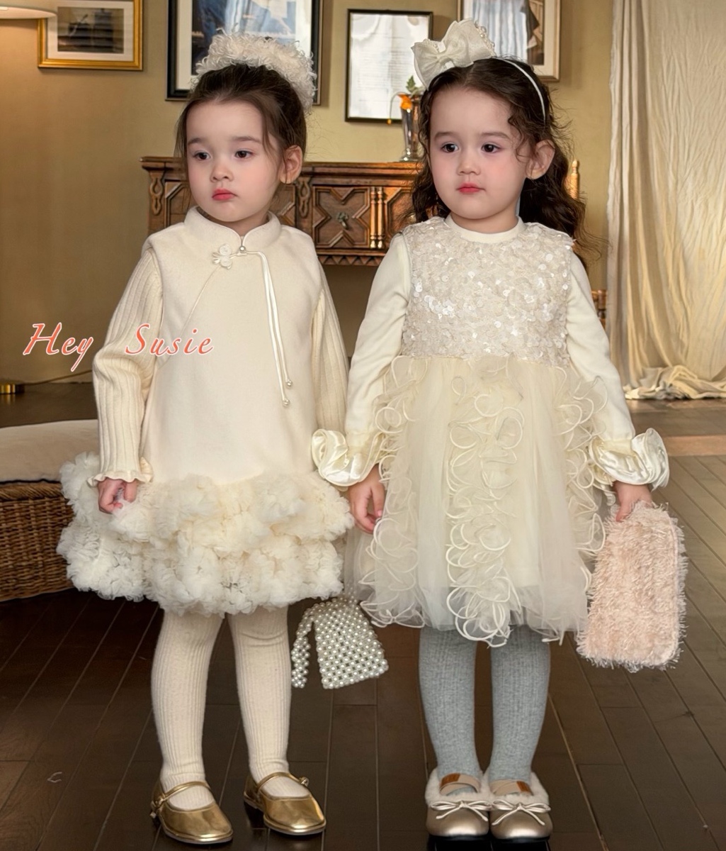 苏西2025秋冬新款女童新中式中国风盘扣背心裙女宝洋气旗袍蓬蓬裙