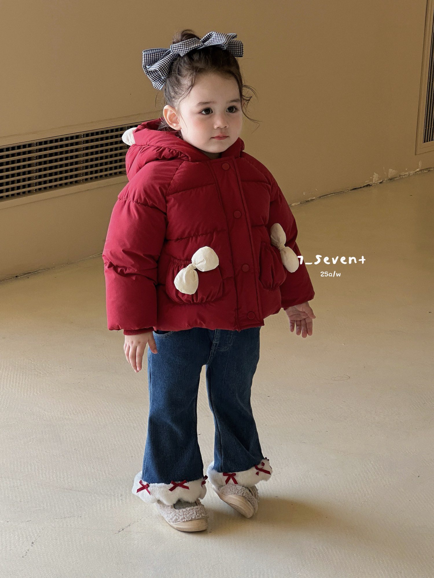 7seven女童25新冬洋气红色羽绒服宝宝冬装羽绒服外套蝴蝶结羽绒服
