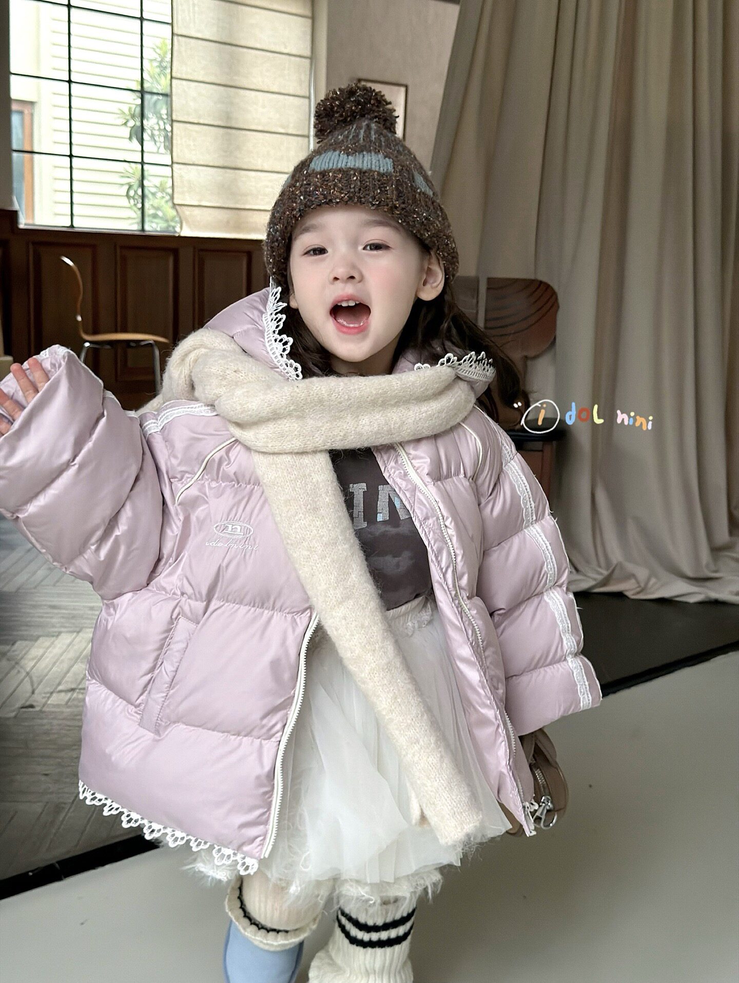 idol现货25冬新韩版中长款90白鸭绒羽绒服女童加厚连帽保暖外套