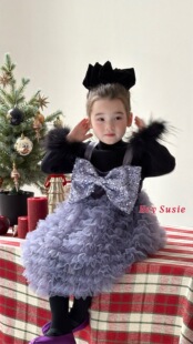 苏西susie女童25新冬小香风连衣裙洋气女宝宝公主裙纱裙蝴蝶结裙