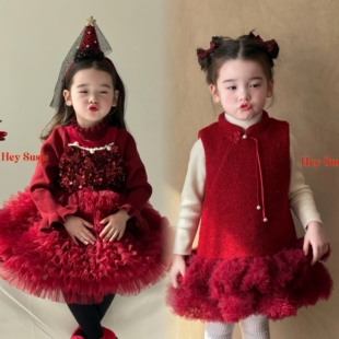 现货苏西susie女童新中式盘扣背心裙儿童羊绒加绒旗袍连衣裙7671