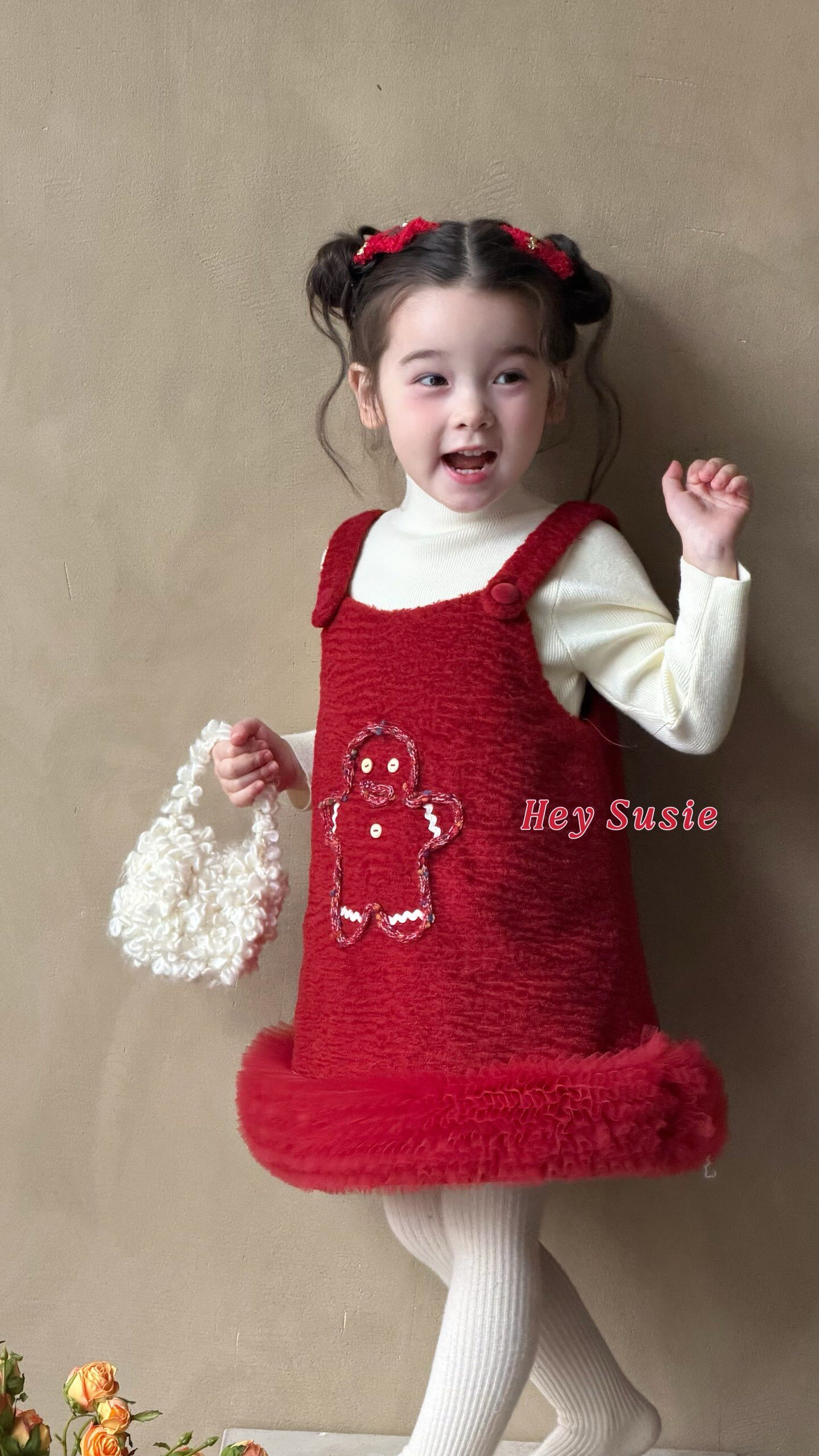 苏西susie女童新年连衣裙2025新款冬装女宝宝红色圣诞生日背心裙