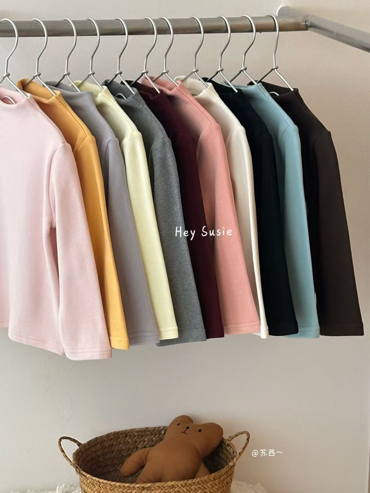 苏西susie女童25秋冬新款韩版纯色百搭打底衫儿童保暖上衣7575