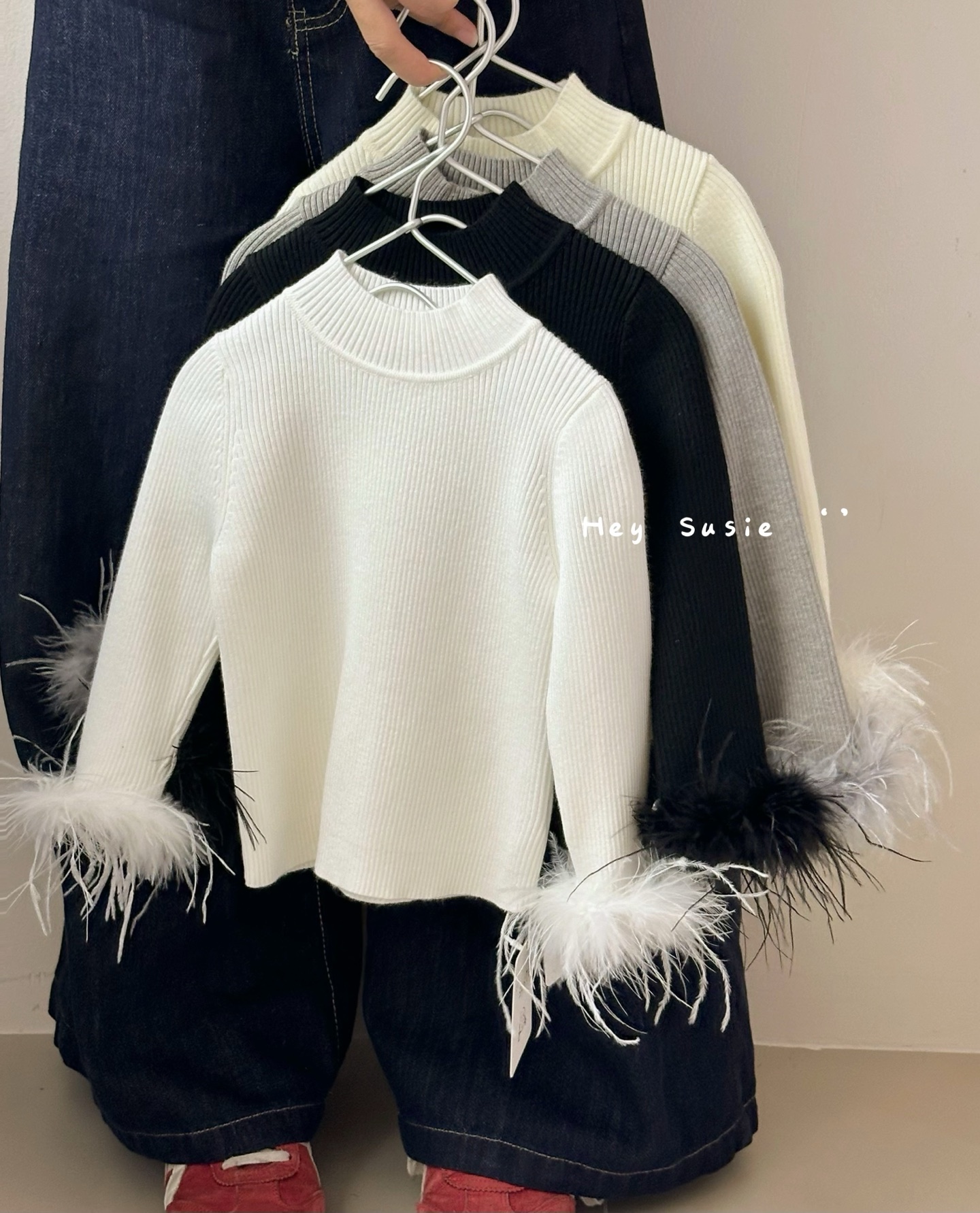 Susie苏西女童毛衣秋冬女孩半高领内搭多色针织打底衫上衣7150