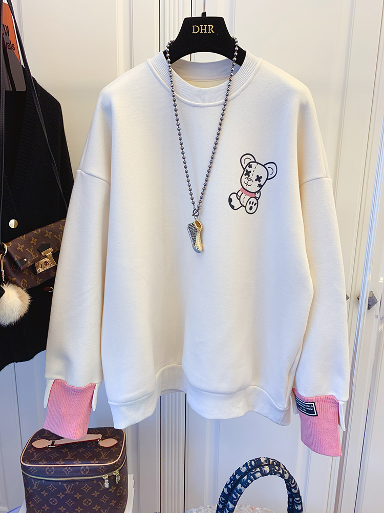 Spring new thin splicing thread sleeve sweater women's autumn loose large size top women's net