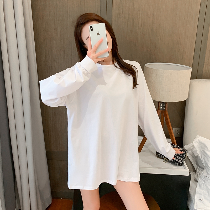 Real shot white base coat Long Sleeve T-Shirt women's top new Korean version loose inside