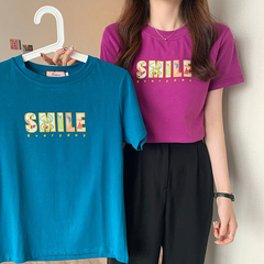 Real shot cotton short sleeve T-shirt women's summer 2021 new Korean Short Student top large women's wear