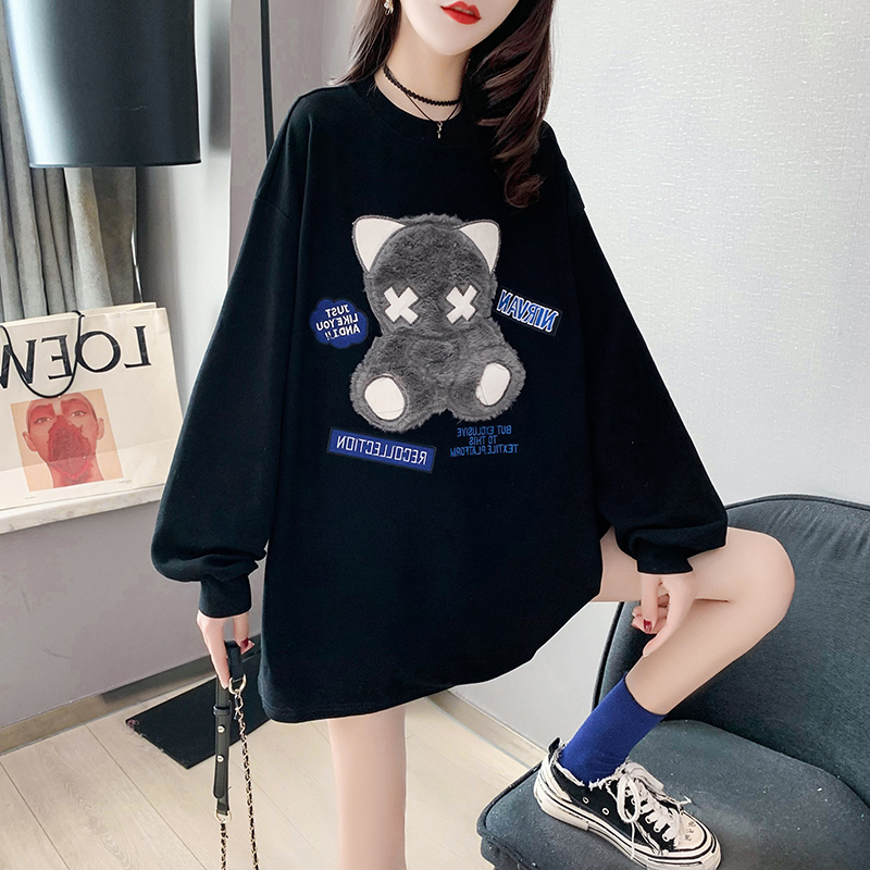 Guantu spring new thickened long sleeve T-shirt women's net red loose large matted top