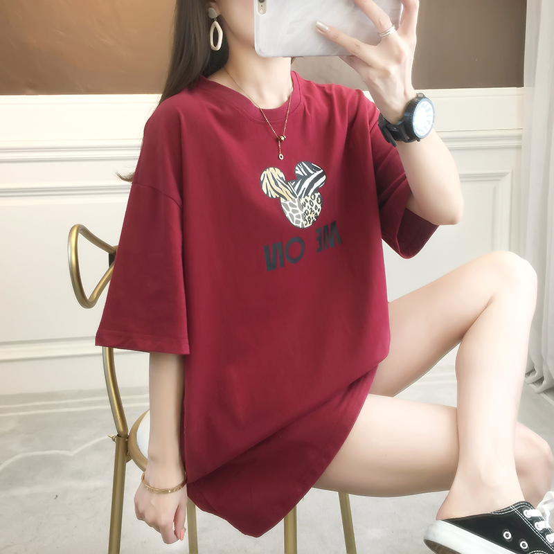 實拍短袖t恤女夏2021新款韓版中長學生上衣大碼女裝