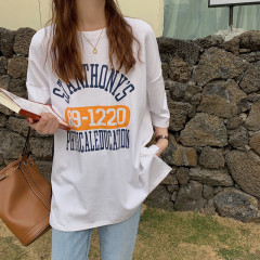 Real time pull frame cotton printed T-shirt blouse with versatile design and loose large short sleeves