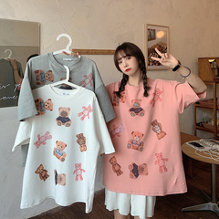 實拍夏新款韓短袖恤女版中長學生上衣大碼女裝