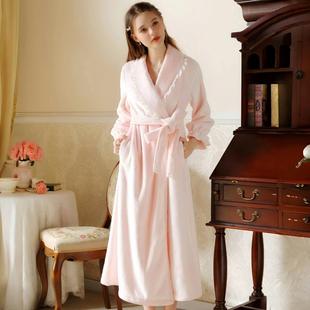 法兰绒睡衣晨袍外套 加厚加绒保暖浴袍浴衣长款 珊瑚绒睡袍女款 冬季