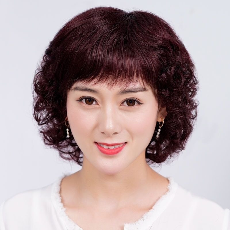 中老年妈妈假发女头套仿真发遮白发时尚短卷逼真盖头顶无痕全头套