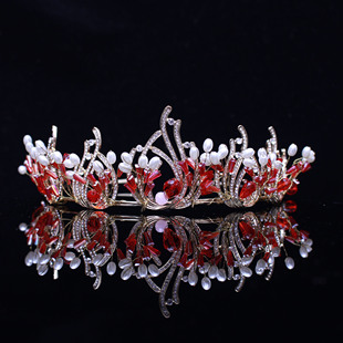 新娘皇冠头饰中式秀禾婚纱敬酒服红色水晶礼服简单大气超仙结婚饰