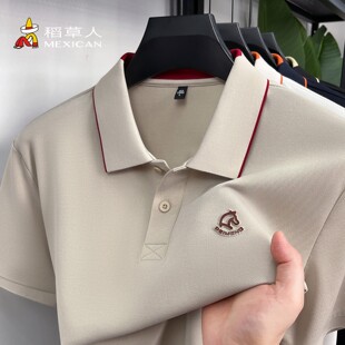 小马polo衫 稻草人夏季 t恤男士 短袖 开衩翻领棉质百搭休闲上衣 新款