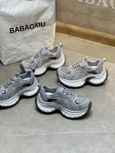 休闲运动鞋 巴宝秀2026春季 女款 真皮松糕厚底透气网老爹鞋 增高 新款