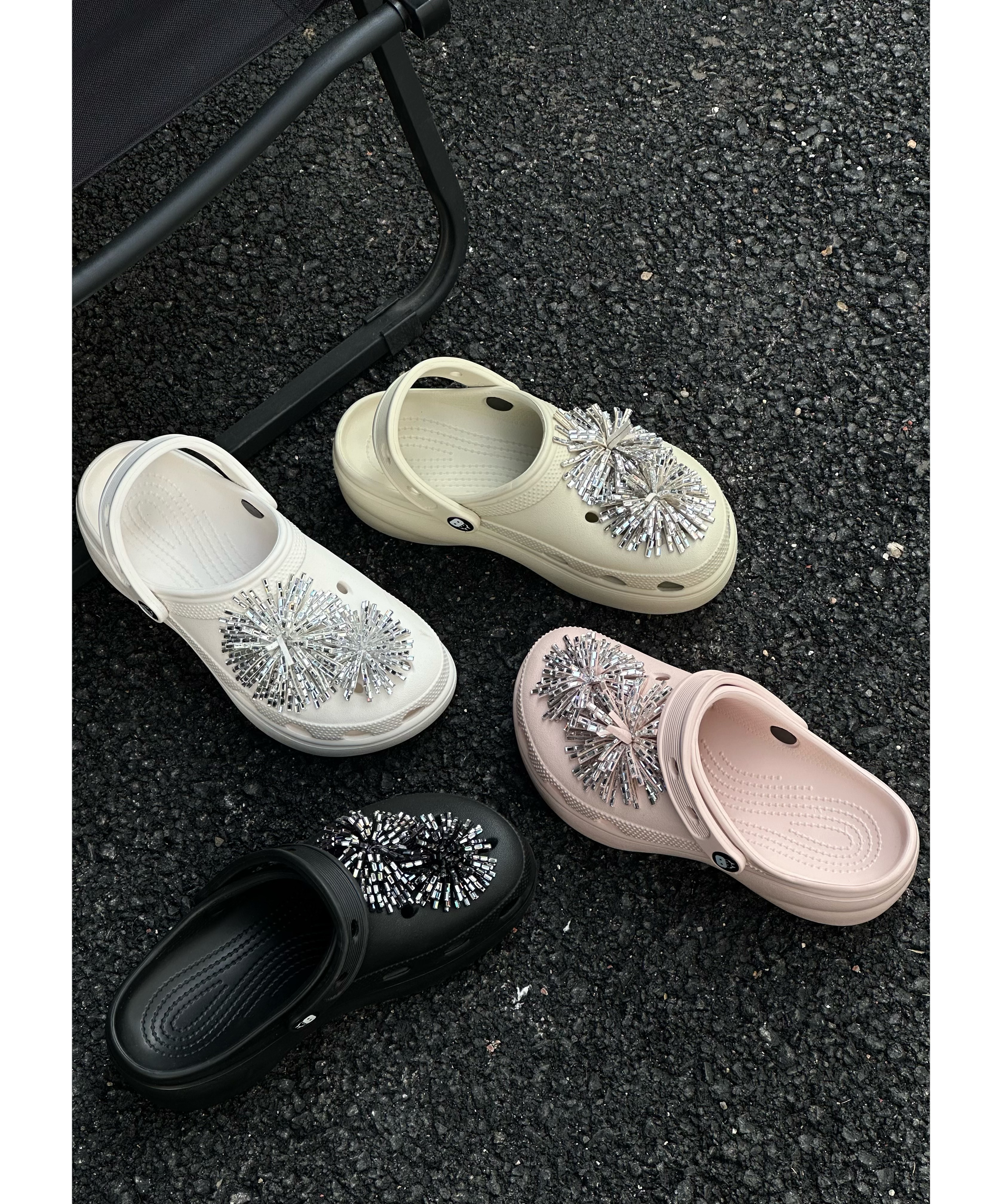 苏与厚底增高水钻女洞洞鞋两穿