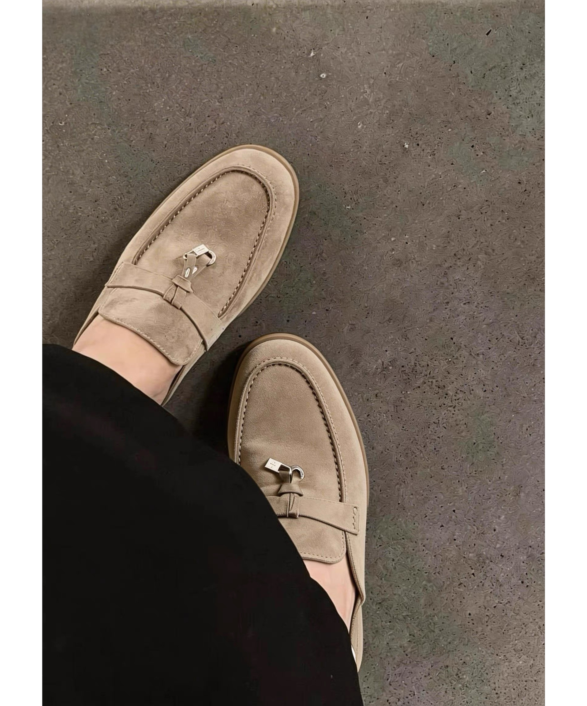 苏与2026春季新款反绒皮乐福鞋老钱风一脚蹬休闲英伦风小皮鞋女鞋