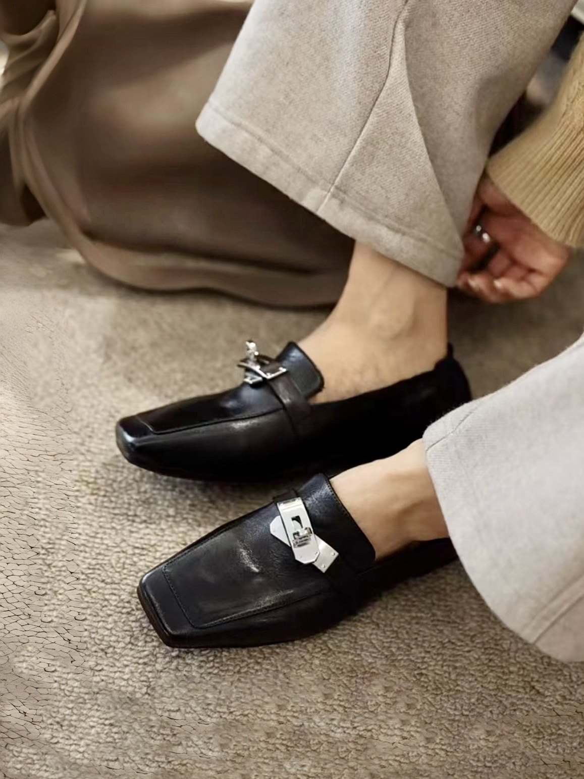 苏与2026春季新款真皮凯丽锁扣乐福鞋小皮鞋平底方头真皮单鞋女款,女鞋,乐福鞋（豆豆鞋）,淘宝优惠券,粉丝福利购,淘宝优惠卷