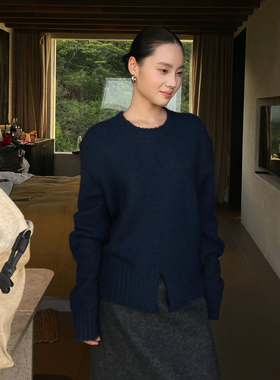 PURITYYH小众极简圆领长袖针织衫女百搭时尚内搭外穿套头宽松毛衣