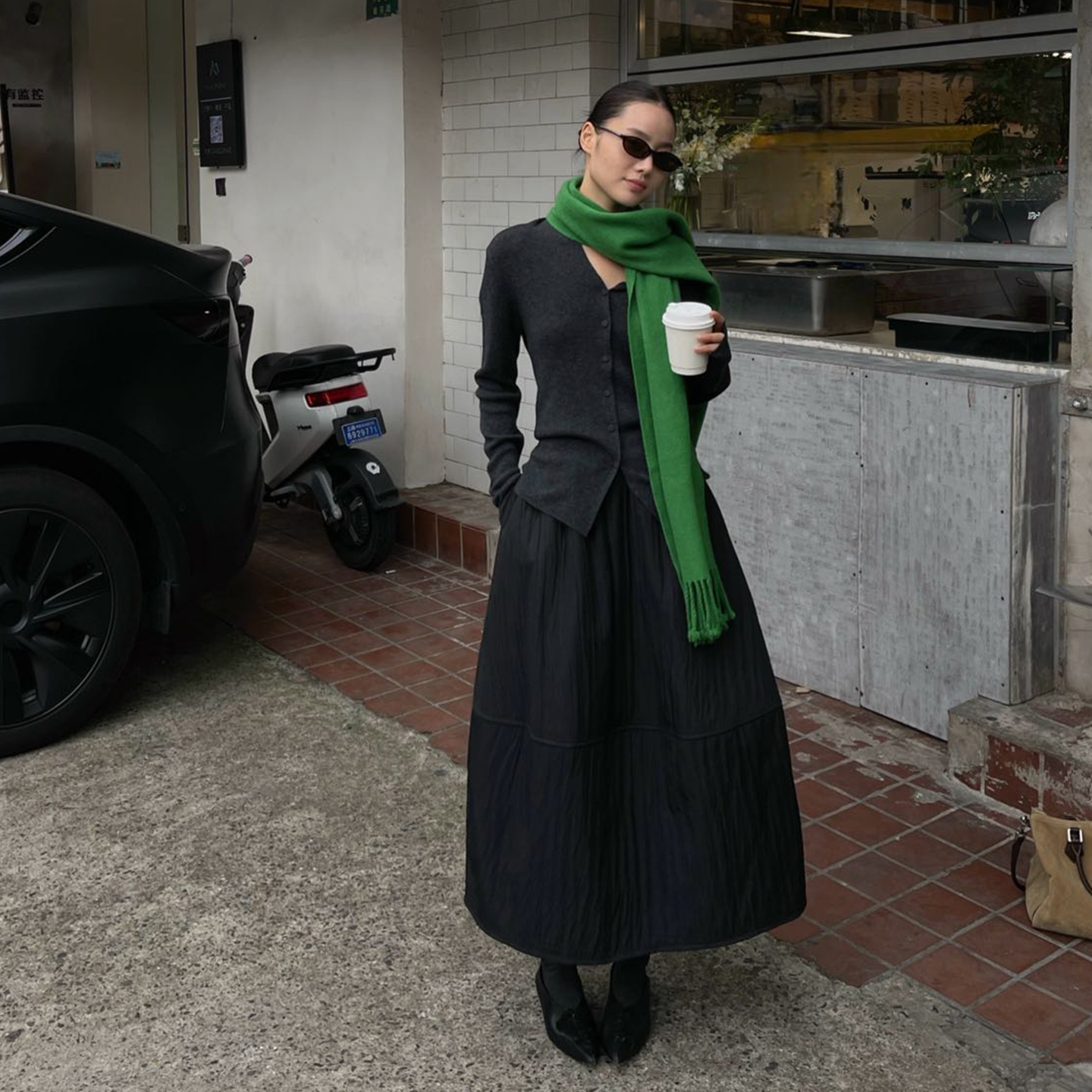 PURITY YH日系文艺绗线保暖半身裙女冬季遮胯显瘦中长款a字伞裙子