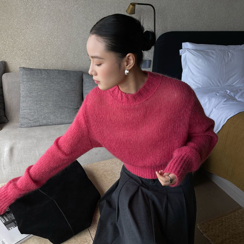 PURITYYH法式极简软糯马海毛毛衣女高级宽松羊毛慵懒针织衫上衣