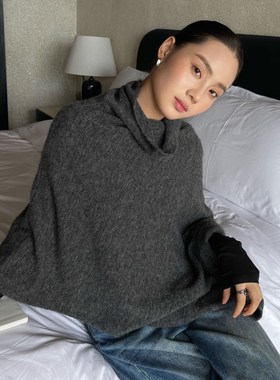 PURITYYH法式百搭气质高领围巾披肩时尚休闲保暖针织羊毛毛衣斗篷