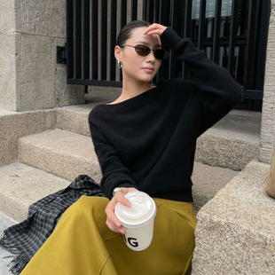 PURITYYH极简羊毛混纺内搭外穿上衣冬百搭一字肩可斜肩针织衫毛衣