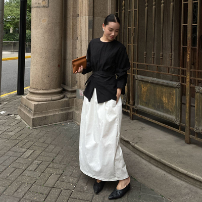 PURITYYH小众极简花苞裙遮胯中长款休闲显瘦秋季女时尚百搭半身裙