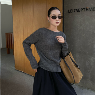 PURITYYH极简原创时尚毛衣针织羊毛衫秋宽松百搭短款休闲灰色上衣