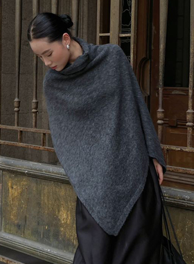 PURITYYH法式秋冬新款女风极简高领围巾披肩保暖针织羊毛毛衣斗篷