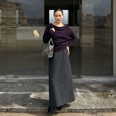 PURITY YH韩系极简羊毛半身直筒裙百搭修身a字半裙显瘦通勤半身裙