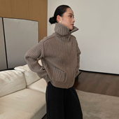 PURITYYH小众极简遮肉显瘦慵懒羊毛针织开衫 秋冬宽松高领毛衣外套