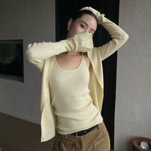 PURITYYH小众极简时尚百搭针织吊带背心开衫长袖针织衫上衣开衫