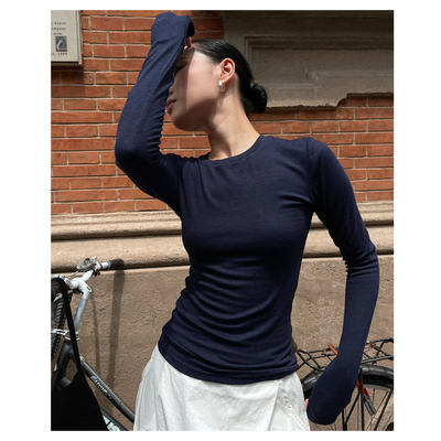 PUIRTY YH辣妹修身显瘦正肩长袖T恤女早秋小众内搭打底衫时尚上衣