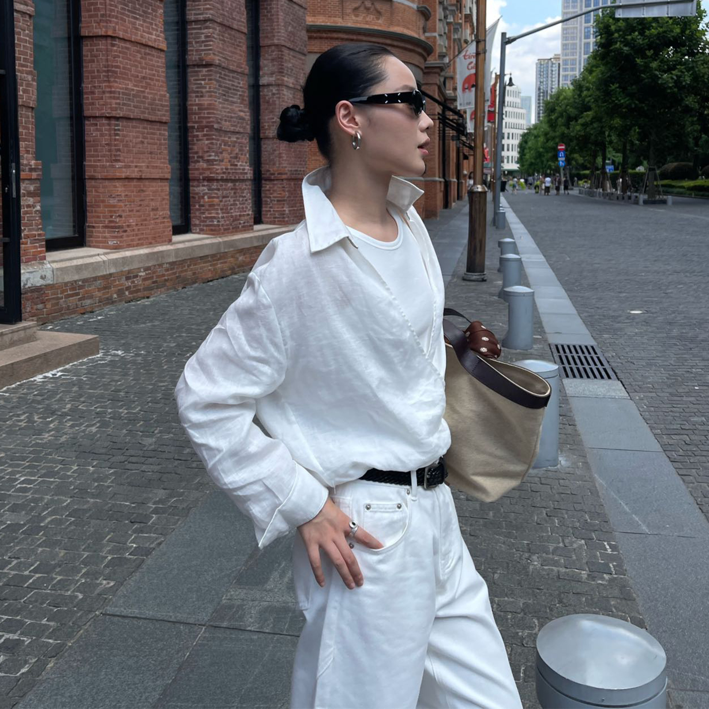 PURITYYH小众简约韩系假两件拼接背心百搭亚麻女上衣显瘦套头衬衫