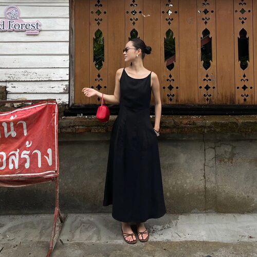 PURITY YR小众简约气质款高级天丝亚麻平领立裁收腰显瘦连衣裙女