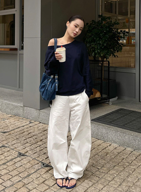 PURITY YH小众简约白色高腰显瘦百搭休闲裤时尚宽松松弛感长裤女