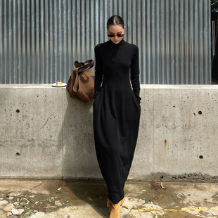 PURITYYH法式 显瘦裙子 气质花苞连衣裙羊毛气质打底裙收腰长裙修身