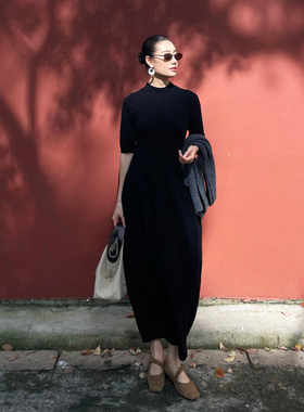 PURITYYH法式针织长款花苞连衣裙羊毛气质打底裙收腰长裙修身显瘦