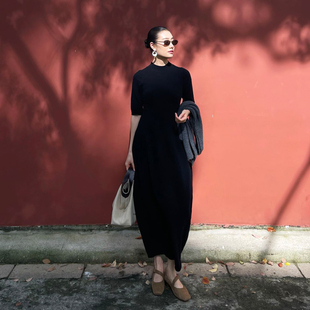 显瘦 花苞连衣裙羊毛气质打底裙收腰长裙修身 PURITYYH法式 针织长款