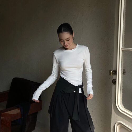 PURITY YR亲肤秋冬白色T恤修身外穿长袖小众内搭打底衫时尚上衣女