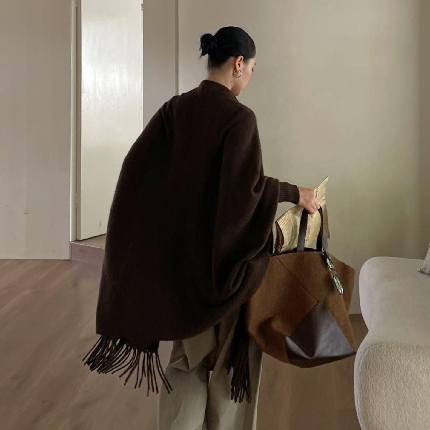 PURITYYH极简法式流苏牦牛绒羊毛小众针织开衫女秋冬宽松披肩外套