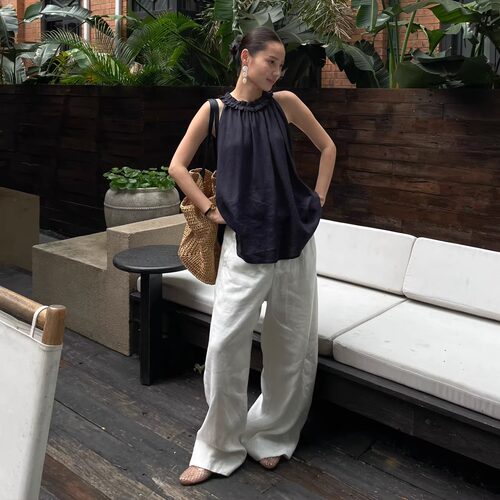 PURITY YR小众简约韩系宽松气质夏亚麻巨显瘦高级休闲长裤阔腿裤
