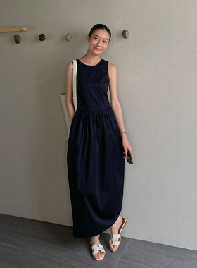 PURITY YH 小众法式别致藏蓝色背心连衣裙高级感气质长款显瘦裙子