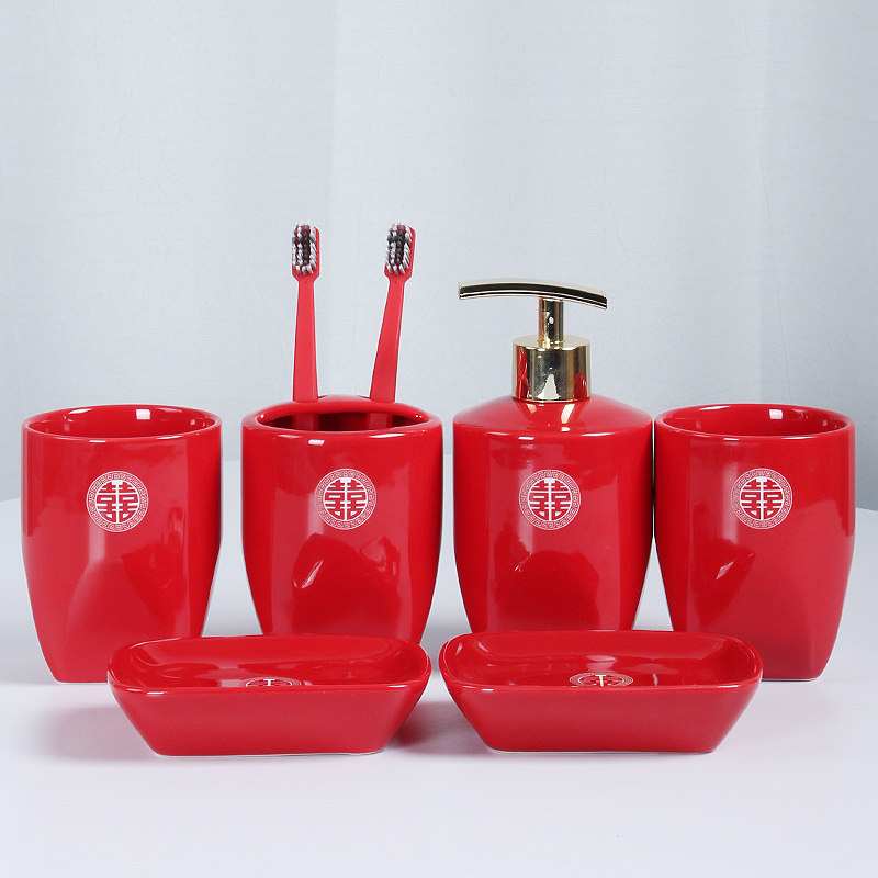 结婚洗漱杯子一对陶瓷简约漱口杯新人新婚红色牙刷杯套装创意定制
