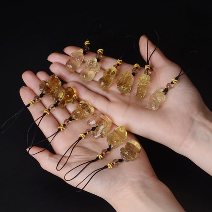 天然黄水晶立体十二生肖鼠牛虎兔龙蛇马羊猴鸡狗猪包挂手机链情侣
