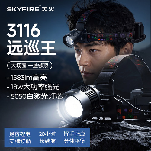 天火强光头灯激光爆亮长续航变焦
