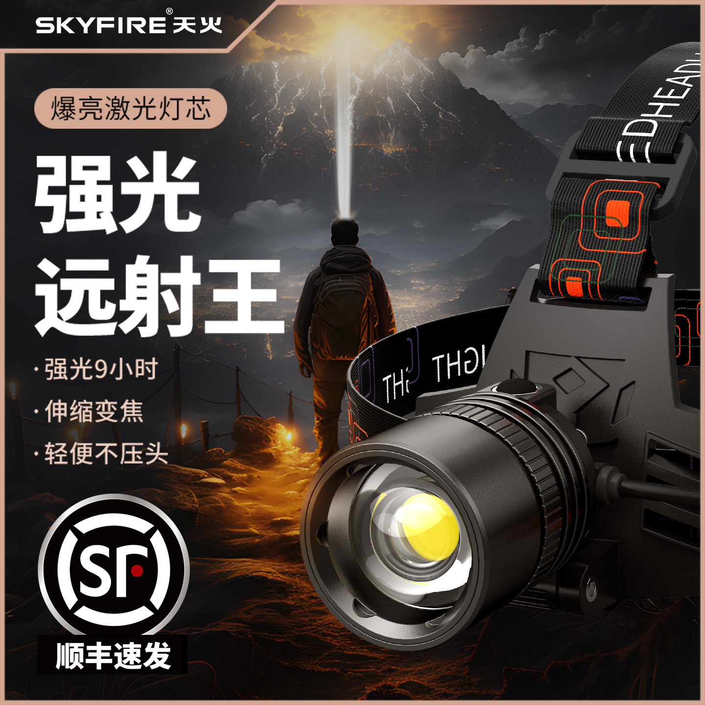 天火强光充电超亮头戴式矿灯