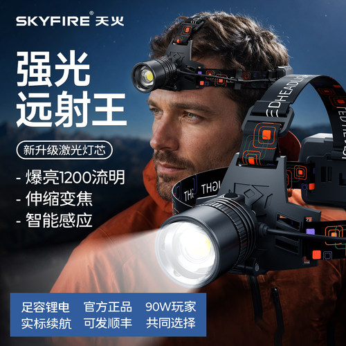 天火强光充电超亮头戴式矿灯